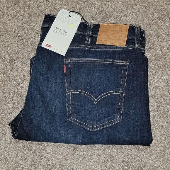 New Levi's Flex Premium 502 Taper Dark Wash Denim Jeans Big & Tall 44 x 32 - Picture 7 of 10